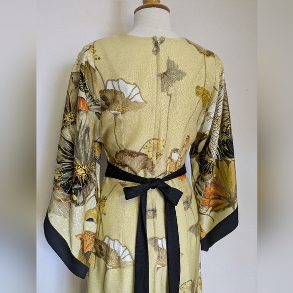 Japanese Style Kimono Maxi Dress Bird Pattern Size XS* 60s-70s - Picture 7 of 17